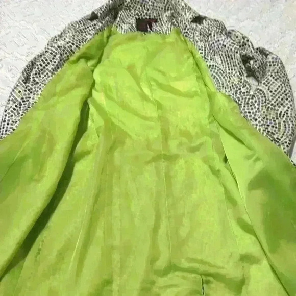 Willi Smith Jacket Size 4 Raincoat Jacket Lime Green Purple Belted Mid Length - Picture 9 of 10